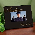 This handsome and sophisticated Personalized Class of Graduation Photo Frame will look even better holding a photo of your new grad. Celebrate this glorious occasion by presenting any new graduate with our Personalized Graduation Frame that reminds them of the hard work and dedication it took them to be where they are today. Our Personalized Graduation Frame measures 8" x 10" and holds a 3.5" x 5" or 4" x 6" photo. Easel back allows for desk display or ready for wall mount. Includes FREE Personalization! Personalize your Graduation Picture Frame with any name and year.
