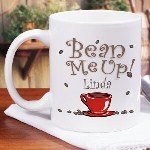 All you need is the beans brewed to be sipping coffee from our Personalized "Bean Me Up" Gift Coffee Mug. Our Ceramic Coffee Mug is Dishwasher safe and holds 11 oz. and is great for anyone who enjoys their java. 