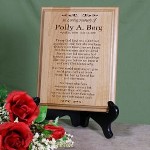 This beautifully Engraved Memorial Plaque is a thoughtful & unique memorial gift. When days are difficult this kind memorial poem is sure to uplift your heart and bring a fond memory of your family member or close friend. Our Personalized In Loving Memory Memorial Wood Plaque measures 7" x 9" and has slotted holes for easy mounting. Makes a great Wall Sign or you may also like our Black Easel for use as a desk display. Includes FREE Personalization! Personalize your In Loving Memory Memorial Wood Plaque with any name and dates. Please specify he or she for the poem or Create Your own Poem, up to 20 lines.