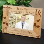 A Personalized Pharmacist Picture Frame proudly displays the photograph of your family pharmacist. A great Pharmacist Graduation Gift for the family to enjoy every day. Our Pharmacist Medical Professional Frame measures 8 3/4"x 6 3/4" and holds a 3" x 5" or 4" x 6" photo. The Pharmacist picture frames include an easel back that allows for desk display or can be hung on the wall. Includes FREE personalization! Personalize your Pharmacist Picture Frame with any two lines of custom personalization. (i.e. Dr. Bryce Allen, RPH / University of Southern California School of Pharmacy)