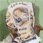 Enjoy some cuddle time with your new baby boy or girl and keep the two of you warm and toasty with your Embroidered Baby Blanket. This beautifully embroidered baby tapestry looks lovely over a rocking chair or hanging in the nursery or even at Grandmas house. Our Personalized Rock A Bye Baby Tapestry Throw makes a stunning baby shower gift as well. Your Personalized Baby Tapestry Throw measures 40" x 50" and is made of 100% cotton. Machine washable in cold and tumble dry on low. Includes FREE Embroidery. Embroider your Rock A Bye Baby Blanket Throw with any name. ( ie. Emma )