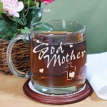 Give your new Godmother a unique keepsake she can enjoy every day when you give this Engraved Godmother Glass Mug. She is honored you asked her to take on such a great responsibility to help raise and guide your child through life with god and will always be reminded of her blessed child sent from above. Poem reads: I count my blessings when I think of you, walking beside me to help and guide me. 