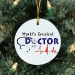 What better way to show your appreciation to your favorite doctor or Medical Student then with this Personalized Worlds Greatest Doctor Ceramic Ornament. Give this Personalized Ornament as a wonderful thank you gift this holiday season or any time of year. Our Worlds Greatest Doctor Ceramic Ornament is a flat Ceramic ornament and measures 2.75" in diameter. Each Ornament includes a ribbon loop to easily hang from your Christmas tree. Includes FREE Personalization! Personalized with any name.