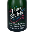 Celebrate a birthday in a very special way with our etched birthday wine or champagne bottle. Personalized etched wine and champagne bottles are fun and impressive birthday gifts that will leave your other friends green with envy. Whether its a landmark year, or simply just because you care, try a personalized etched bottle of wine or champagne for your special someones birthday gift. Add their name, birthdate, and your personalized message to your etched wine or champagne bottle to create a custom birthday gift theyll fall in love with. Each etched wine or champagne bottle is exquisitely etched and engraved, then skillfully hand-painted, creating a stunning piece of artwork for you our your lucky recipient! Then each etched wine or champagne bottle is custom personalized with any message you choose. 