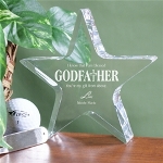 Your God Father is a special person and has always been there for you, why not honor him with this classic personalized godparents keepsake! Our elegantly engraved Personalized Star Keepsake measures 5" x 5" with edges measuring 1" thick. Includes FREE Personalization! Personalize your Godfather Keepsake with God childs name. (Nicole Marie)