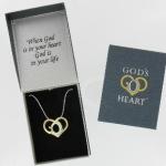 GODS HEART Three Precious Letters Formed Into A Heart... A Personal & Intimate Expression of Faith Silver and Gold Toned with Crystals 