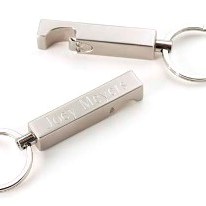 This sophisticated key ring is securely attached to a brushed stainless steel bottle openera dynamic duo. Fine craftsmanship guarantees a long life free from rust or tarnish. 