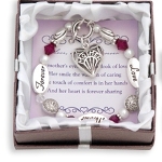 Expressively Yours bracelets are distributed through MOL Jewelry. Silver like message beads and glass beads make this a special gift idea. An etched heart charm hangs by the toggle. The gift comes beautifully boxed with a special poem card. Send mom wishes of love forever with this very special bracelet.