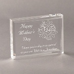 A simple yet eloquent plaque can express your appreciation that mom can treasure all year long. The rectangular 4 x 3 x .75 acrylic plaque is prettily adorned with an engraved bouquet of flowers with the words Happy Mothers Day. You can personalize it and make it extra special with two lines of script telling your mom how special she is to you for a remembrance that she will love. 