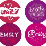 Personalized stickers for valentines day, birthday parties, skateboarding and locker fun, and more! These custom stickers all prominently feature your childs name.