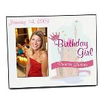 Every girl likes to be treated like a princess on her birthday, so why not remember that day with this princess photo frame. Personalize with the recipients name, which will appear on a fairy tale castle. This wooden frame features a glossy finish and holds a 4" x 6" photo. The frame measures 8" x 10" overall, and has a black back.