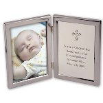 This beautiful religious themed combination frame and engraving plate allows space for both a photo and a special personalization. The left side holds a 4 x 6 photo and the right side features a artful cross above which you may add several lines of text. Perfect for commemorating a Christening, Communion or Confirmation occasion or even a religious wedding, this is a gift that will be displayed proudly in their home for years to come.